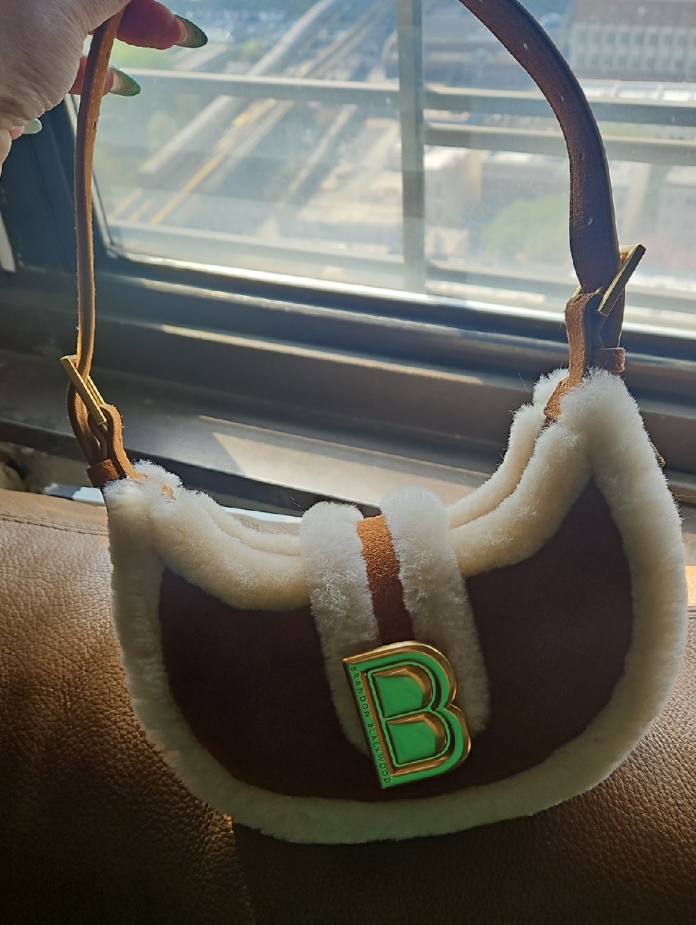 Brandon Blackwood Luna Bag - Tan Suede w/Cream Sherling